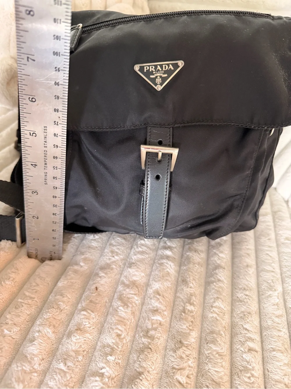 Prada Black Nylon Messenger Bag with Leather Trim